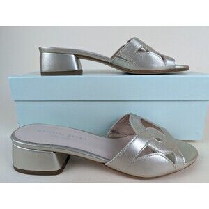 Patricia Green Slide Sandals Womens 6.5 Gold Leather Low Block Heels Shoes NWB